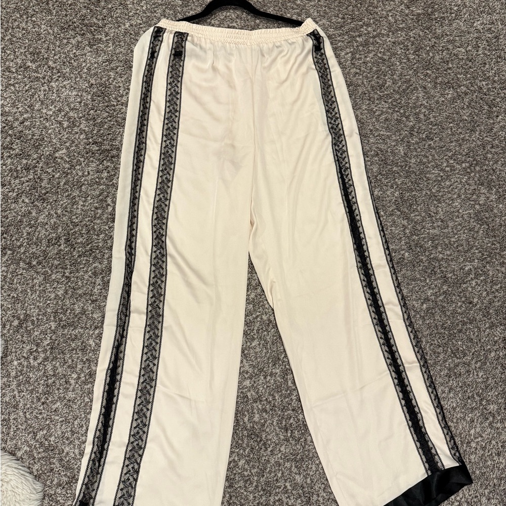 Victoria's Secret Cream Pants with Black Lace Accents